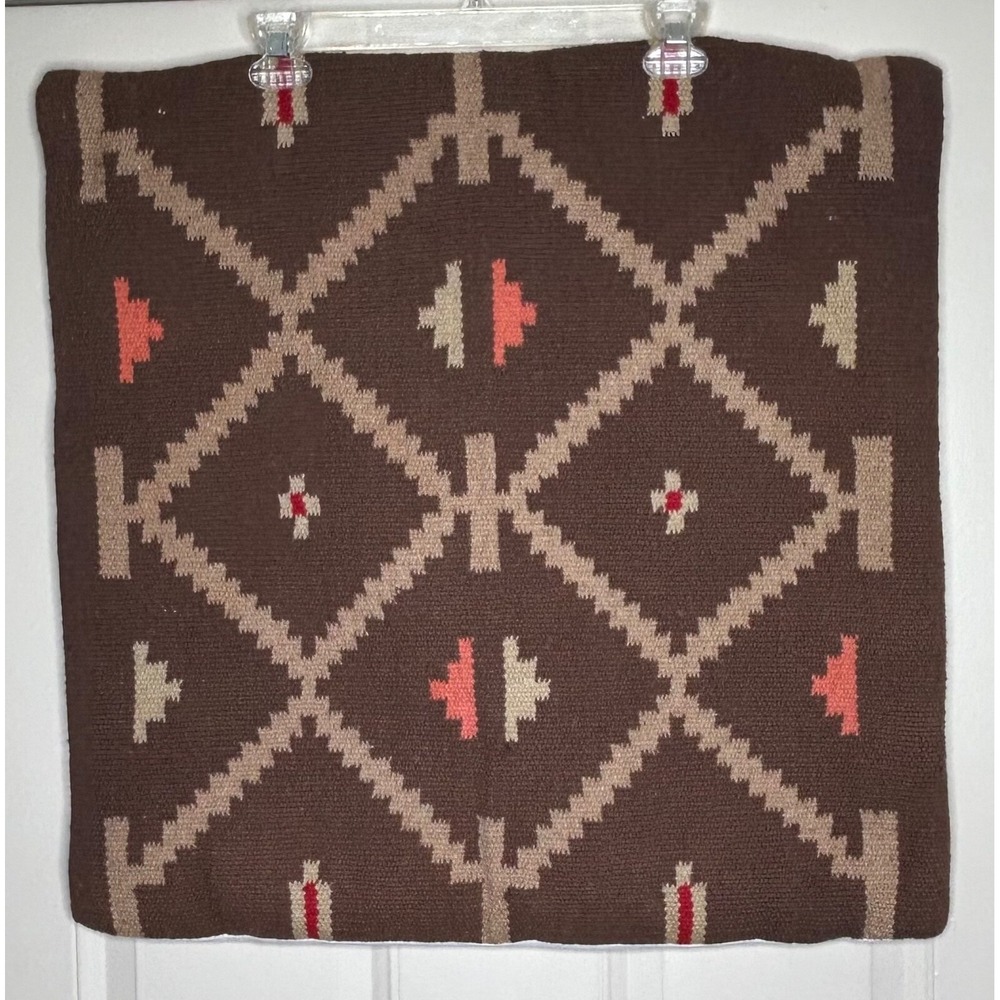Jute Kilim Accent Pillow Cover‎ Aztec Boho 23.5x23.5 Brown Woven